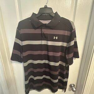 Under Armour Black and Gray Polo Shirt with Stripes